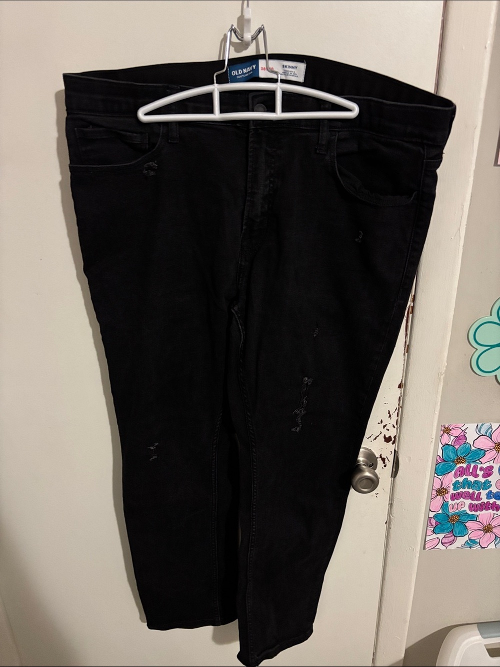 Men's 38x30 OldNavy Skinny 360Degree Stretch Distressed Jeans Black Cotton Blend